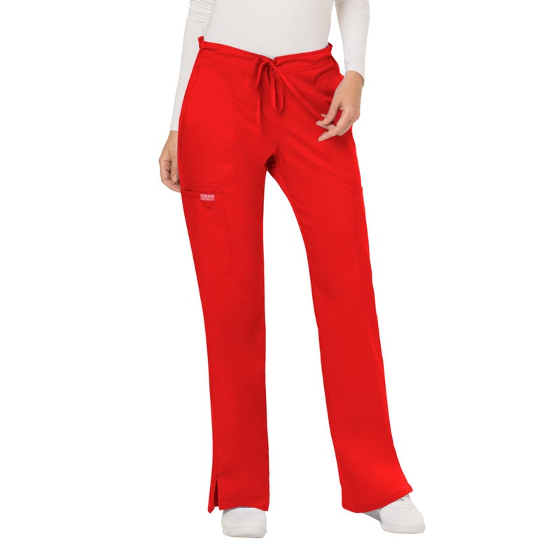 Cherokee WW Revolution by Cherokee Women's Mid Rise Moderate Flare Drawstring Pant Petite, Red, Medium Petite - Image 1